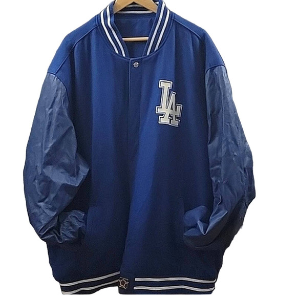 VTG JH Design Wool & Leather  LA Dodgers Bomber Jacket blue /white Men's  5XL - Picture 2 of 11